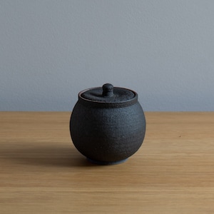 Japanese Shigaraki Ceramic Lidded Salt Pot - Charcoal