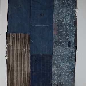 Antique Japanese Indigo Boro Patched Textile - Large