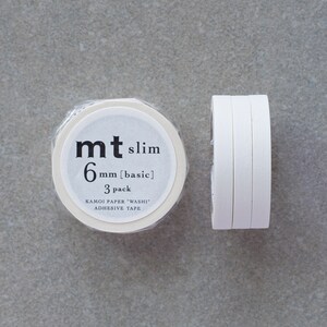 MT Slim Washi Masking Tape - Matte White (Set of 3)