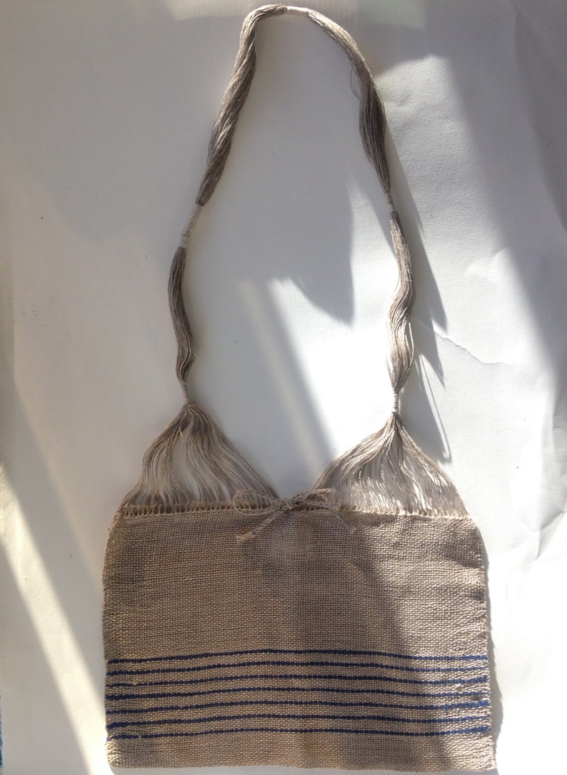 Handwoven Bag Natural linen and Wool Stripes SALE 30/% OFF
