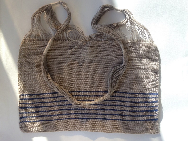 Handwoven Bag Natural linen and Wool Stripes SALE 30/% OFF