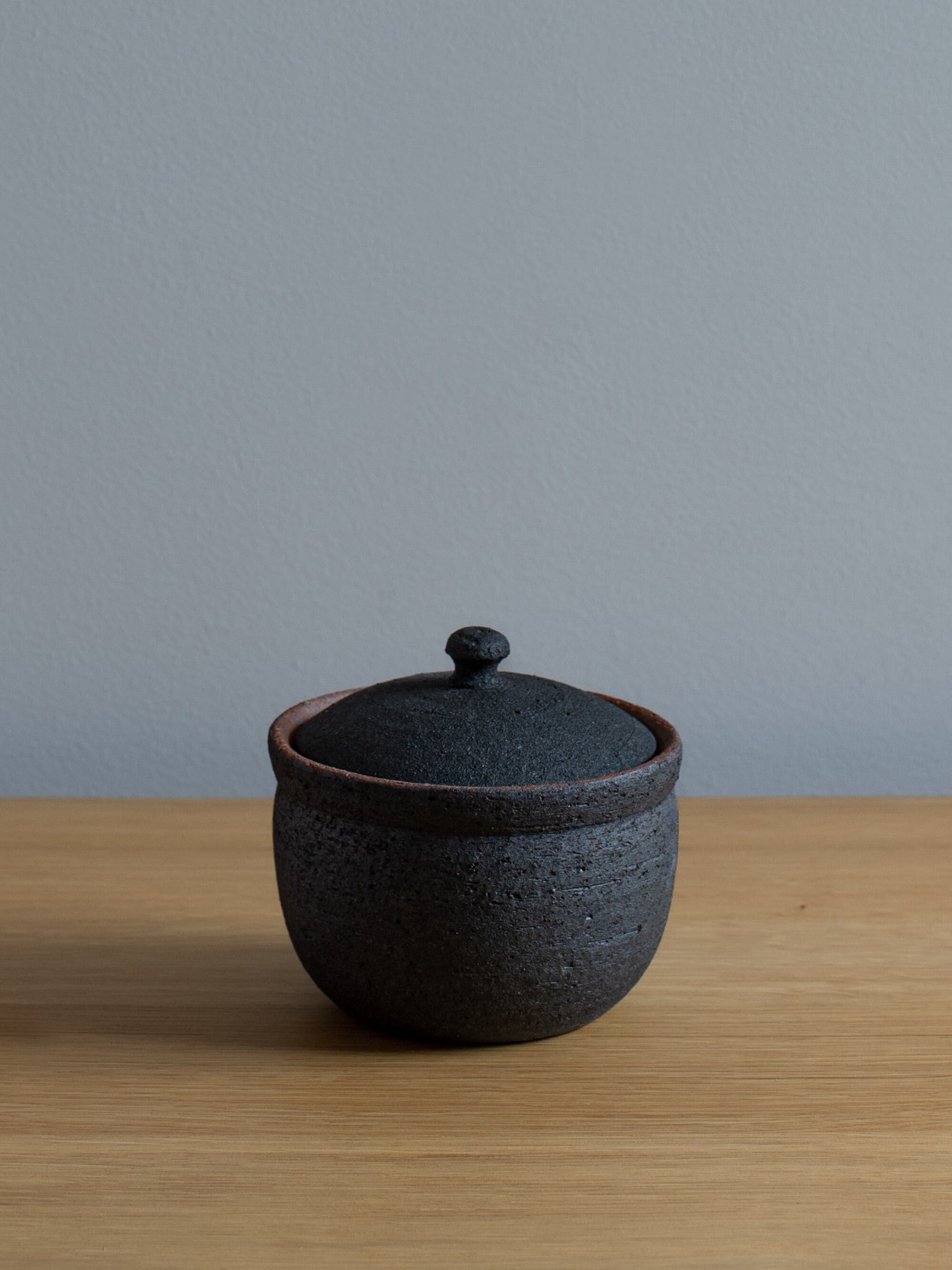 Japanese Shigaraki Ceramic Lidded Salt Pot - Charcoal (Large)