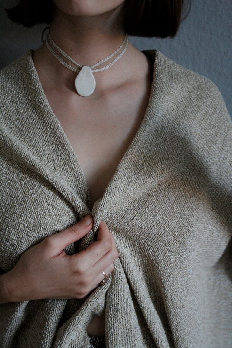 White and Beige Handwoven Pendant Collar