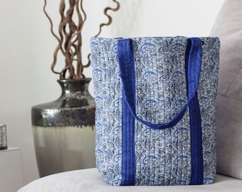 Royal Blue Paisley Reusable Tote // Oversized Bag // Carry All // Fair Trade // Handmade // Gifts for Mom // Satchel