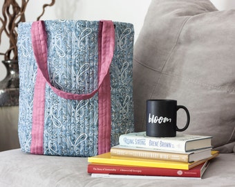 Light Blue Paisley+Pink Reusable Tote // Beach Bag // Carry On // Fair Trade // Handmade // Gifts for Mom // Bridesmaid Gifts