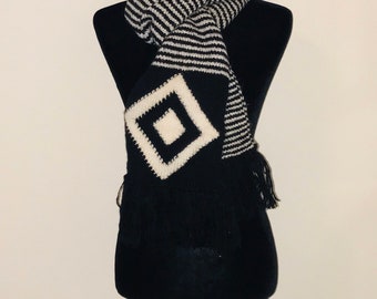 Black + White Hand-Knitted Scarf // Wrap // Neck Warmer // Winter Accessories // Gifts for Her // Holiday Gifts // Fair Trade // Handmade
