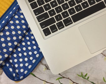 Hand-Stitched Laptop Case with a Cause: Yellow + Blue Polka Dot // Gifts for Grads // Handmade // Made in India // Fair Trade