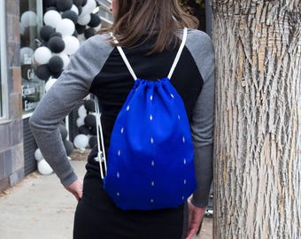 Royal Blue Back Pack // Ethically Made // Gifts for Her // Drawstring // Fair Trade // Handmade Bag
