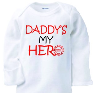 Daddy's My Hero Long sleeve onesie in white with option of colors and customize department Free Shipping image 1