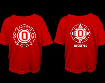 Ohio Buckeyes Firefighter short sleeve 100% cotton t-shirt on red (Union and non-union shirts) - Free Shipping