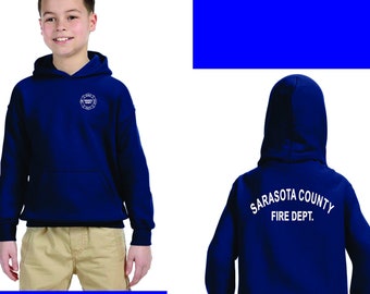 SCFD Navy Hoodie for kids  - Sarasota Fire Department on back - Free Shipping