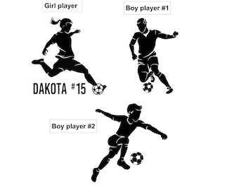 Soccer Player boy/girl Car Decal sticker with custom text - Free Shipping