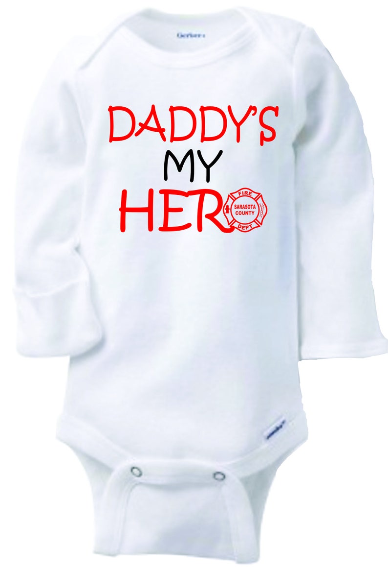 Daddy's My Hero Long sleeve onesie in white with option of colors and customize department Free Shipping image 1