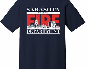 NEW! - SCFD Skyline on navy cotton t-shirt - Sarasota County Fire Department