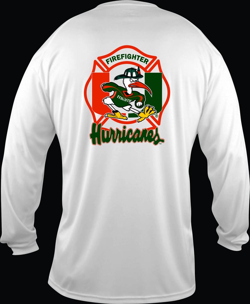 UM Miami Hurricanes Firefighter L/S Dri-Fit t-shirt in White Free Shipping image 1