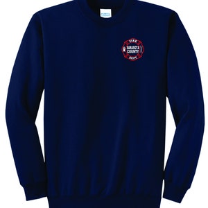 SCFD Crew Sweatshirt in Navy met de skyline van Sarasota op de achterkant Gratis Verzending afbeelding 2