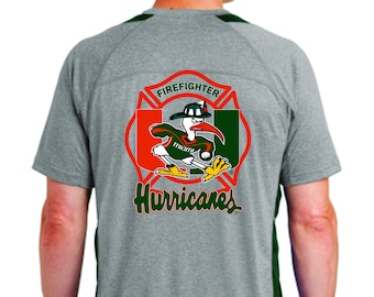 UM Hurricanes Two-Tone Firefighter 100% Polyester short sleeve dry-fit t-shirt - Free Shipping