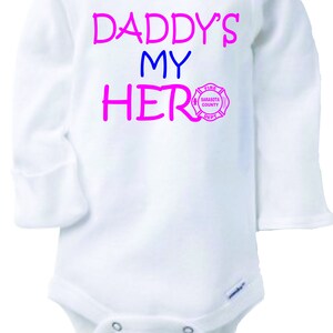 Daddy's My Hero Long sleeve onesie in white with option of colors and customize department Free Shipping image 3