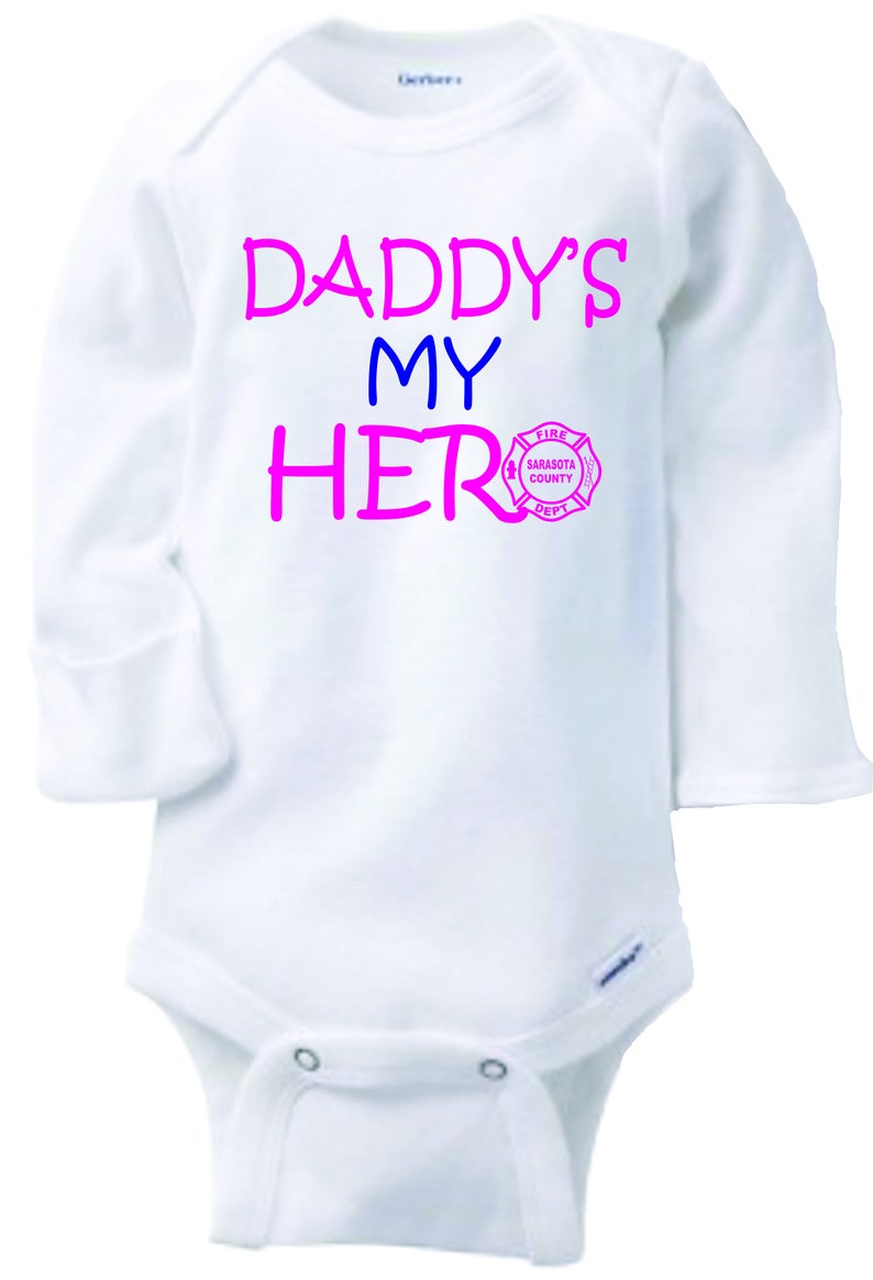 Daddy's My Hero Long sleeve onesie in white with option of colors and customize department Free Shipping image 3