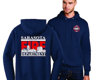 SCFD Navy Hoodie - Sarasota Fire Department Skyline on back - Free Shipping