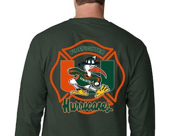 UM Hurricanes Firefighter long sleeve 100% cotton t-shirt - FREE Shipping