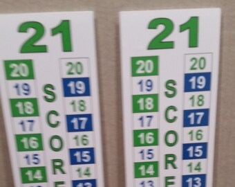 Set of 2 Green White and Blue Checkers - Cornhole Scoreboard - Corn Hole Score Keeper Sign - Great for Washer Toss - Horseshoes Also