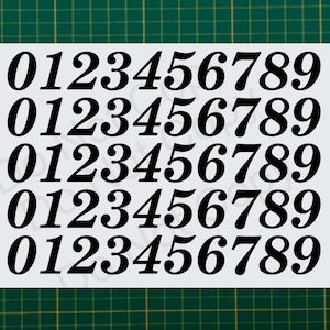 0-9 Numbers 50 ea Italic Fancy Vinyl Sticker Decals Helmet FN2 - Color & Size