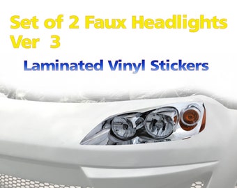 Set of 2 Faux / Fake Headlight Assembly Stickers / Decals for - Golf Carts - Stock Cars - Derby Cars - Race Cars - Modern ver 3