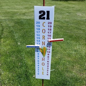 Cornhole Scoreboard Score Keeper - Full Color "Corn Hole" & Life Like Corn Cob Graphic