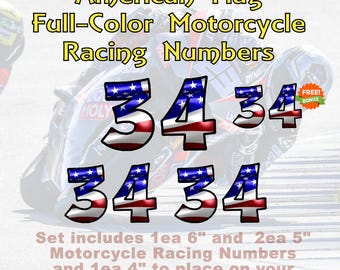 American Flag Motorcycle Racing Number Sticker Package Set of 4