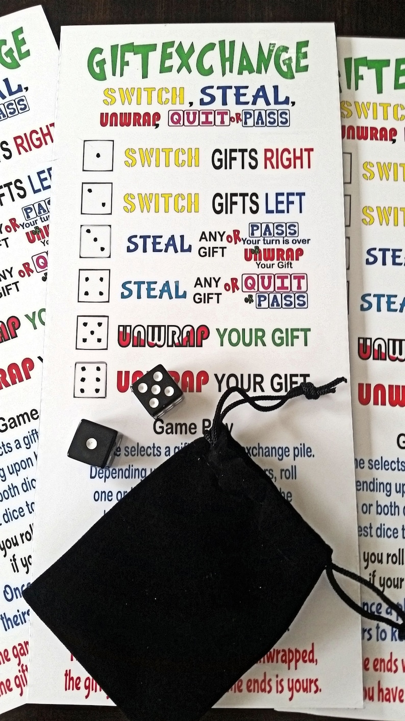 Gift Exchange White Elephant Dice Game With Game Board and - Etsy