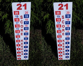 Cornhole Scoreboard Set – Red, White, and Blue Checkers, Water Resistant