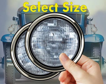 Fake Round Headlight & Chrome Ring Stickers Stock, Derby, Race, RC Cars, Golf Carts, Motorcycles, Go Carts Karts Listing is for TWO Decals