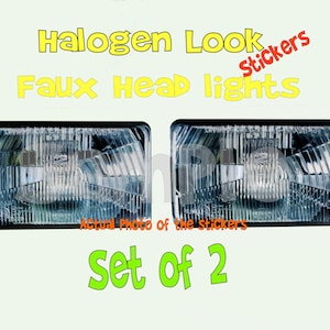 Faux Halogen Rectangle Headlight Stickers for Stock Cars - Derby, Race, RC Cars - Golf Carts - Motorcycles - Go Carts Karts Set of 2 Decals