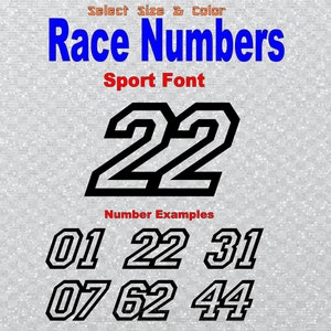 Sport Font Race Number Decals - Select Size & Color