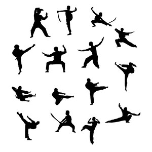 Set of 15 Martial Arts Silhouettes Vinyl Decals - Easier Than Paint or Stencils - Select Color