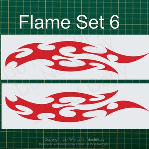 Set of 2 Vinyl Decal Flames  - Style FLM 6 - Select Size & Color
