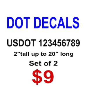 Set of 2 USDOT Number Decals - 2&quot; x 20&quot; - Vehicle Work Van Truck - Select Color