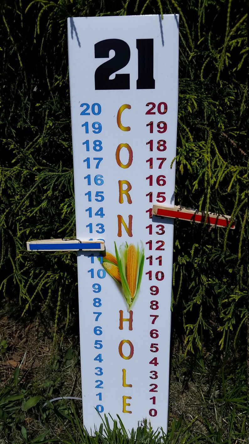 Cornhole Scoreboard Score Keeper - Full Color "Corn Hole" & Life Like Corn Cob Graphic
