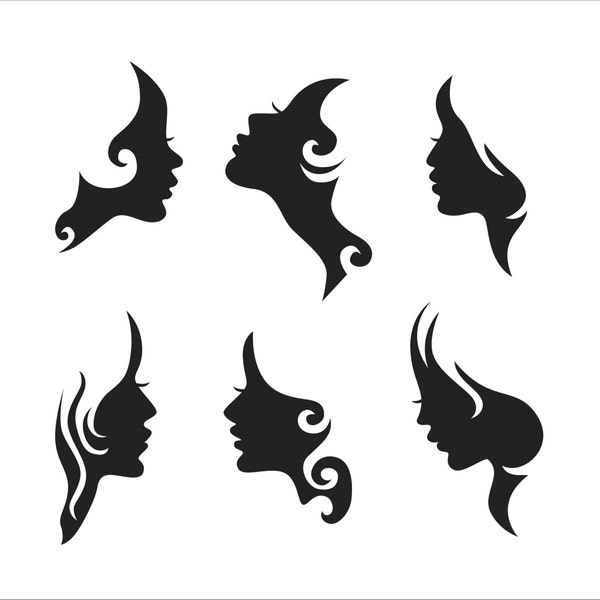 Women Face Silhouette Vinyl Decals - Set of 6