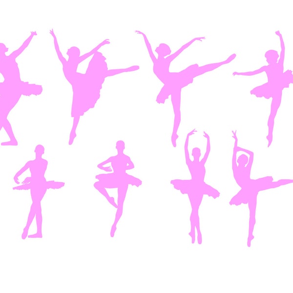 Ballerinas - Set of 8 Silhouette Ballet Dancers- VINYL Decal Stickers Any Color