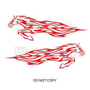 Running Horse Flame Vinyl Decal Stickers - Cars, Boats, Motorcycle Gas Tank Badge - Select Color