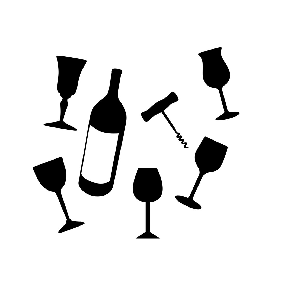 Wine Glass Collection Vinyl Wall Decals Set of 7 Great for Wedding