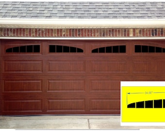 Arched 34 x7 Long Panel  Faux Garage Door Windows Decals - Designed For Wide Panel Doors