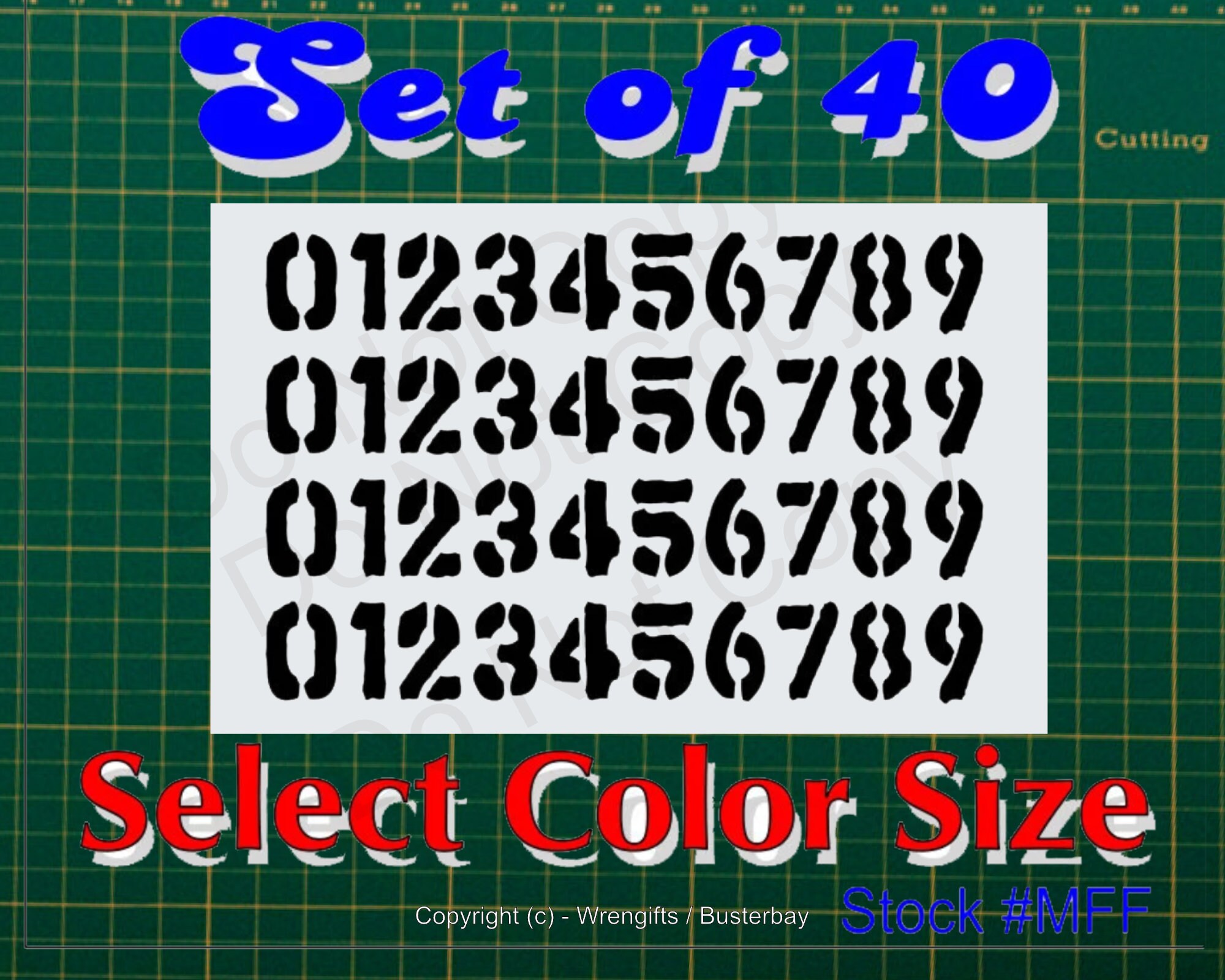 Blue Vinyl Number Sticker Decals - Assorted 0-9 Set Of 40 For DIY Projects