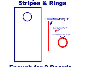 Cornhole Game Board Stripes Rings ( Circles ) Corner Decals - Complete Kit
