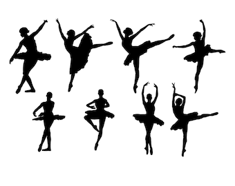 Ballerinas - Set of 8 Silhouette  Ballet Dancers 8 Inches Tall - VINYL DECAL STICKERS  - Matte Black