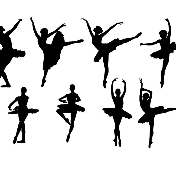 Ballerinas - Set of 8 Silhouette  Ballet Dancers- VINYL DECAL STICKERS