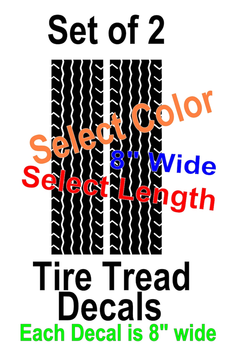 Tire Tread Decals 8 Wide Select Length and Color