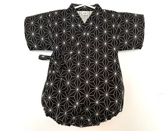 Baby Romper Jinbei Kimono, Asanoha, black